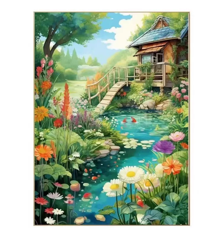 

9ct 60x80cm Flowers House Embroidery DIY Chinese Style Printed Kits Cross Stitch Thread Needlework Sets Home Decor Crafts New