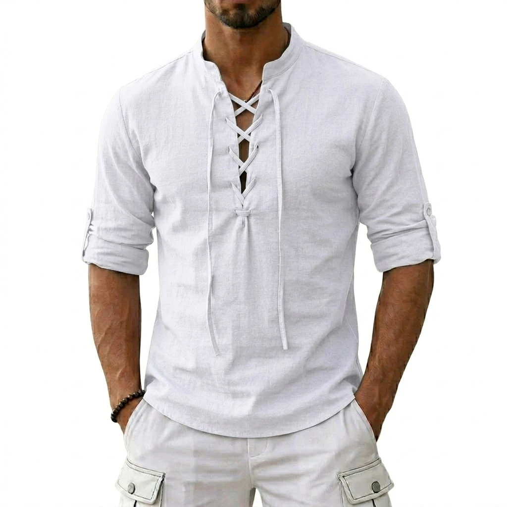  Men Long Sleeved LinenT-Shirts Medieval Vintage Viking Top Cotton Shirts Men Halloween Costume Breathable Tops Yoga Shirts