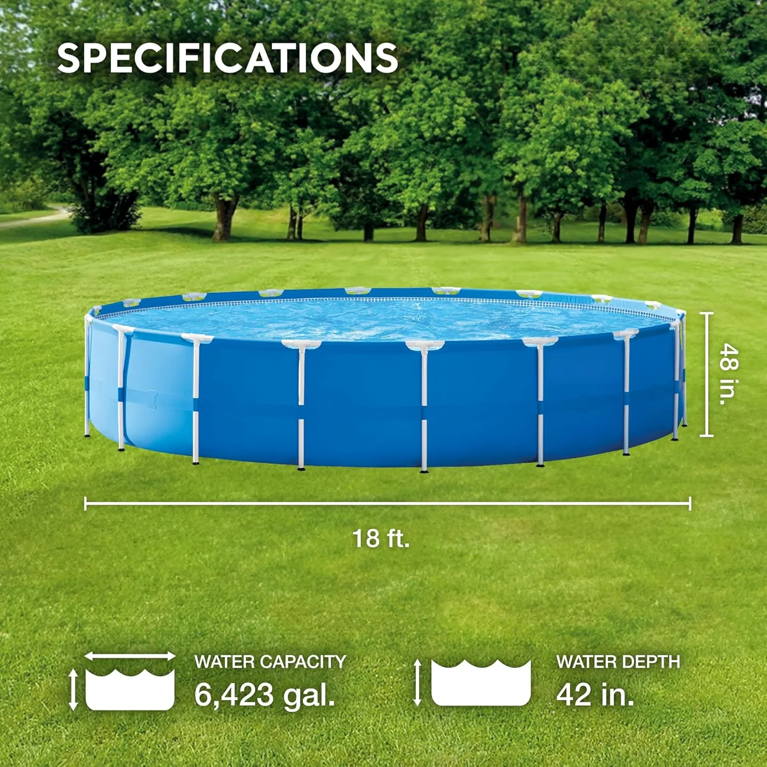 28253EH Metal Frame Above Ground Swimming Pool Set: 18ft x 48in – Includes 1500 GPH Cartridge Filter Pump – Removable