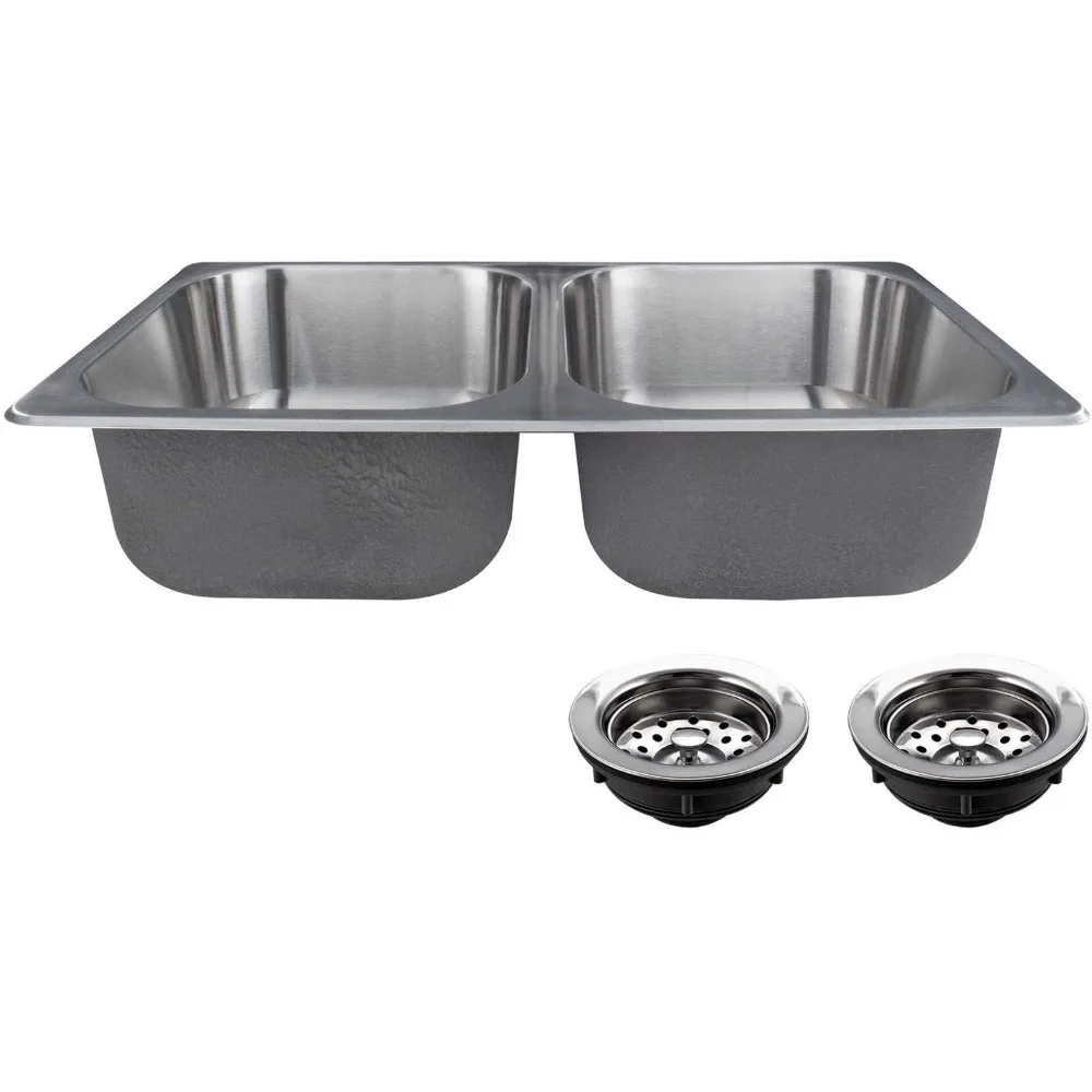 

RV Double Bowl Kitchen Sink | 27 x 16 x 7 | Stainless Steel (With Strainers)