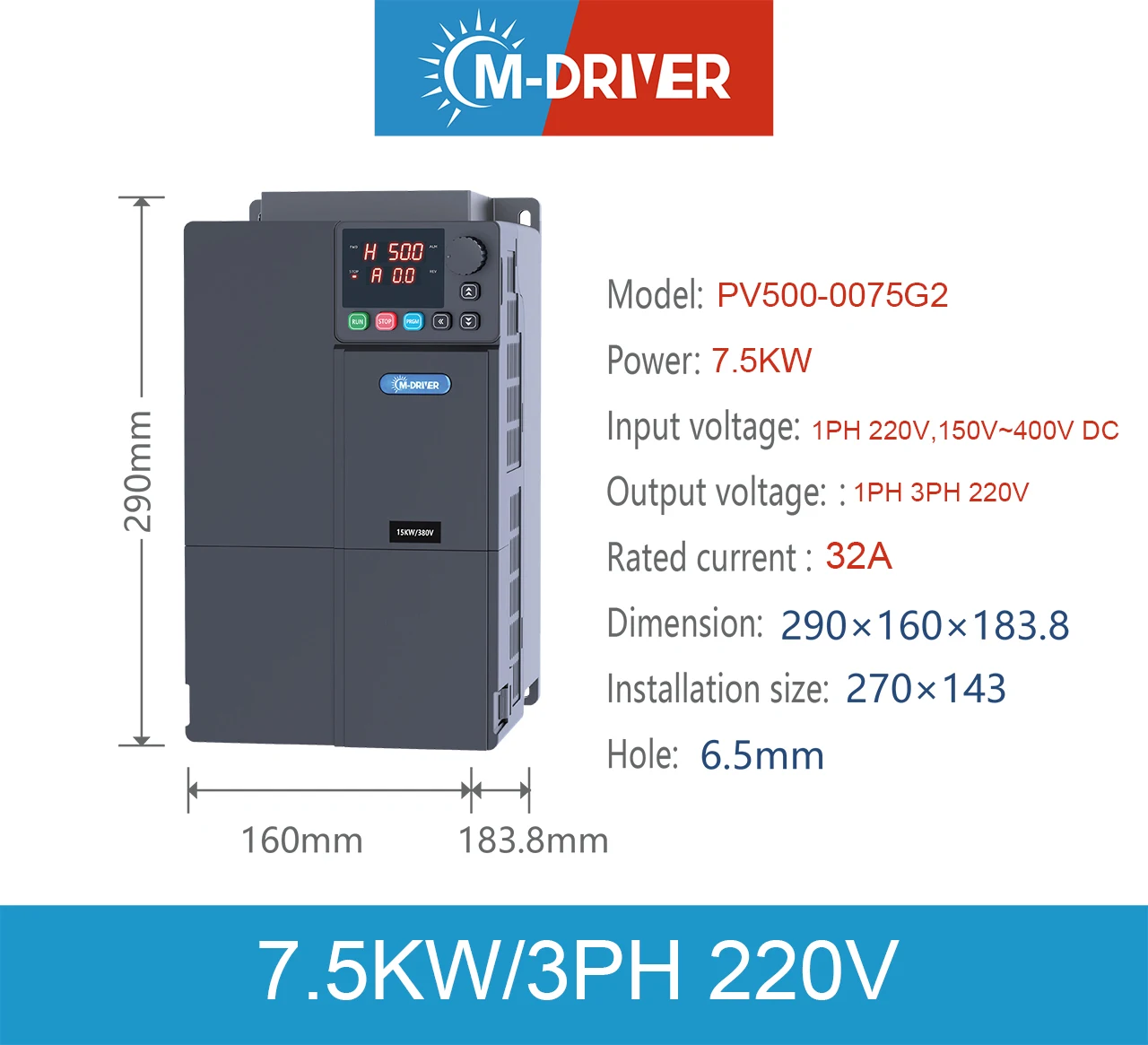 Inversor Solar para Bomba de Agua con MPPT para Riego Agrícola |   Controlador de Bombeo Solar Trifásico 220V 7.5KW
