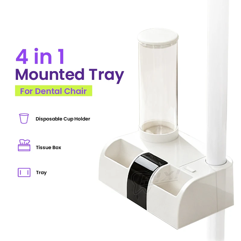 RIXI Dental Mounted Tray Square Tools 4 In 1 Mounted Tray For Dental Chair With Tissue Box & Disposable Cup Holder