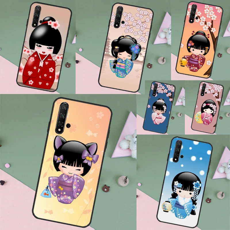 Japanese Geisha Kokeshi Doll Case For Huawei Nova Y90 Y70 Y61 Y60 5T 9 10 SE 3i 7i 8i 11i P Smart P20 P40 Lite P30 Pro