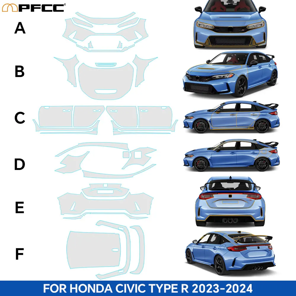 For Honda Civic Type R 2023 2024 TPU Paint Protection Film Car Body Clear Bra Pre-cut PPF Anti-scratch Resistant Invisible Cover
