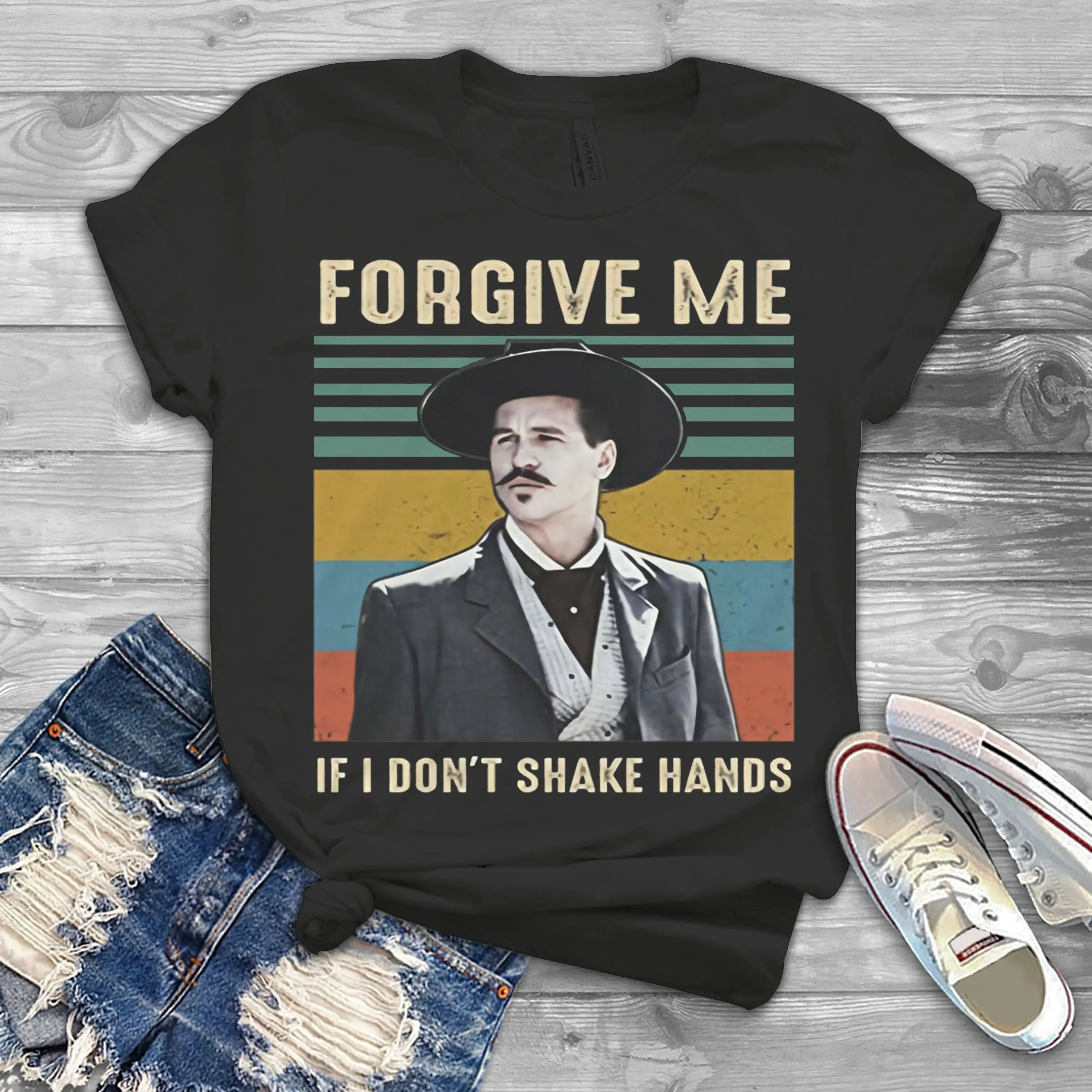 Forgive Me If I Don't Shake Hands Funny Vintage Doc Holliday T Shirt Quarantine 2020 Retro For You And Your Friends