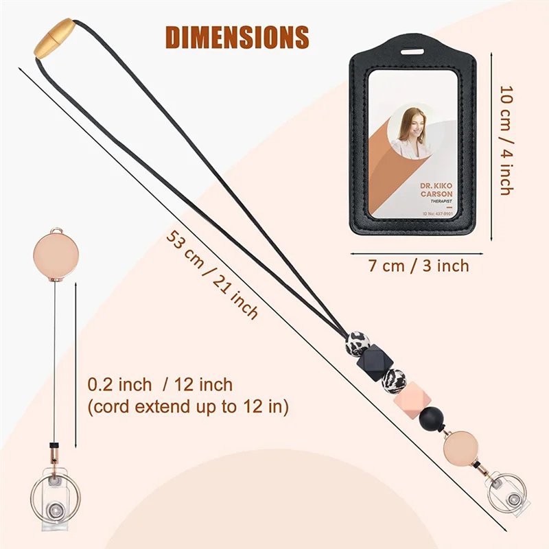 Cordini retrattili per badge identificativi e portachiavi con supporto in pelle PU cordini per insegnanti staccabili per le donne nere