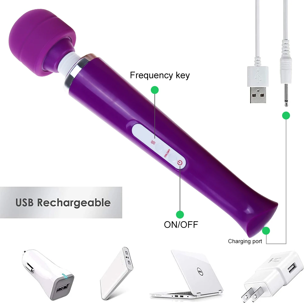 Powerful USB Magic Wand Vibrator Large AV G-Spot Nipple Massager Vagina Dildo Clitoral Stimulator Sex Toy Adult Women Women image 4