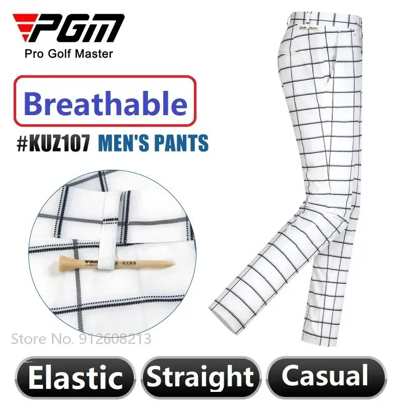 Pgm Men Waterproof Golf Pant Male Elastic Golf Pants Outdoor Casual Plaid Trousers Man Breathable Fitness Sports Sweatpants