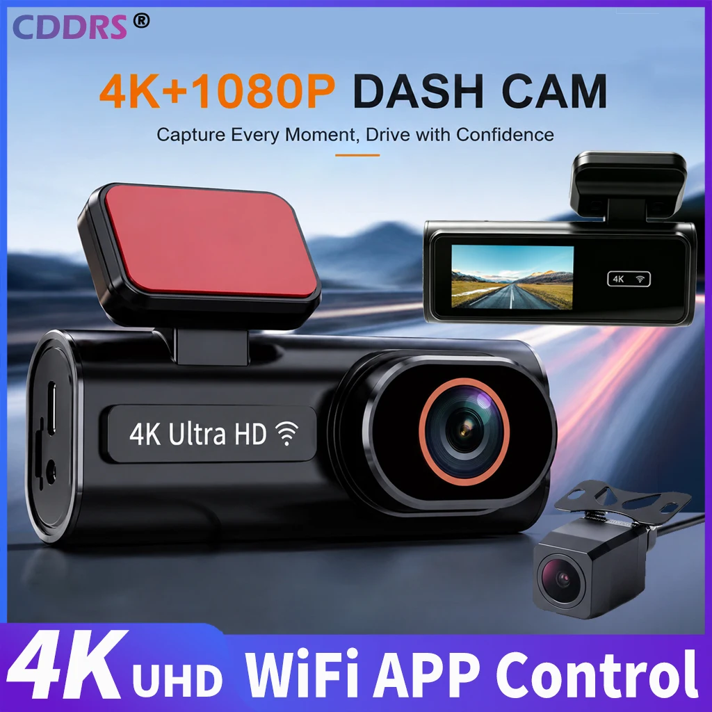 UHD 4K Dash Cam Front and Rear Camera UHD 2160P Car Video Recorder Built-in WiFi Night Vision 24H Parking Monitor Type-C WDR