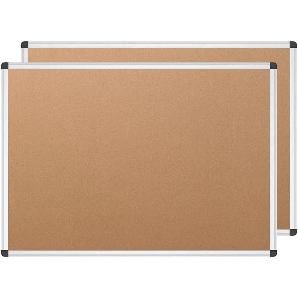 Tabuleiro de avisos de cortiça, 48 x 36 polegadas, pacote com 2, estrutura de alumínio prateado