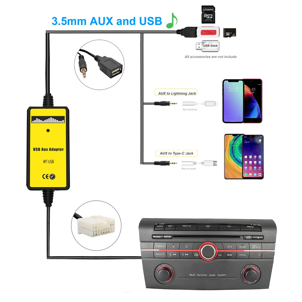 Moonet Car Audio MP3 Input AUX USB Adapter CD Changer for Mazda  3 5 6, MPV, CX7, Demio Miata/MX5