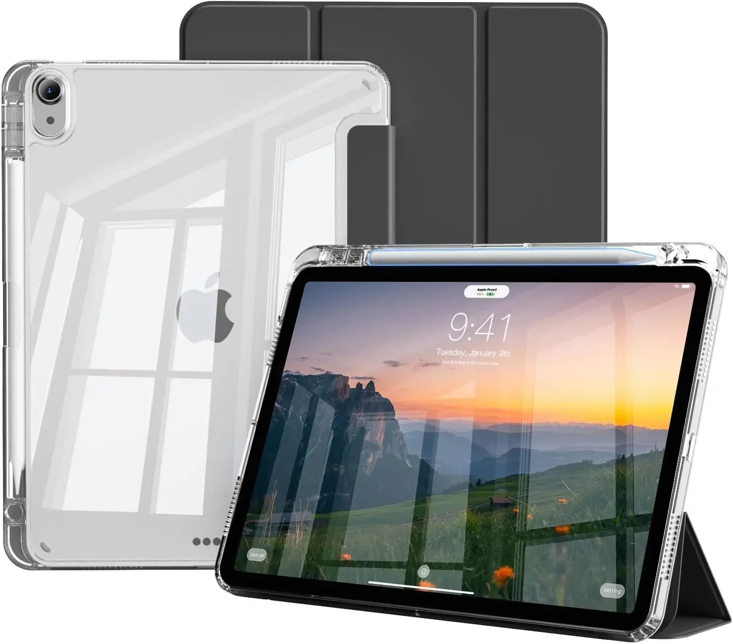 Case for iPad Air 11 inch M3/M2(2025/2024), iPad Air 5th/4th Generation (2022) 10.9 inch with Pencil Holder, Clear Transparent