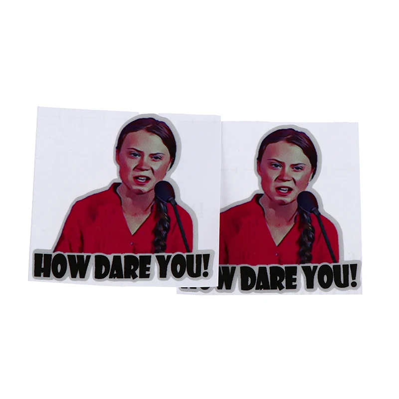 2pcs 8*8cm How Dare You Greta Thunberg Vinyl Decal Sticker Window Truck Car