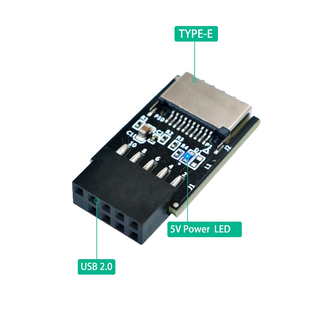 New Version USB 3.1 Front Panel Socket Key-A Type-E to USB 2.0 9Pin Header Male Extension Adapter with 5V Power LED Converter