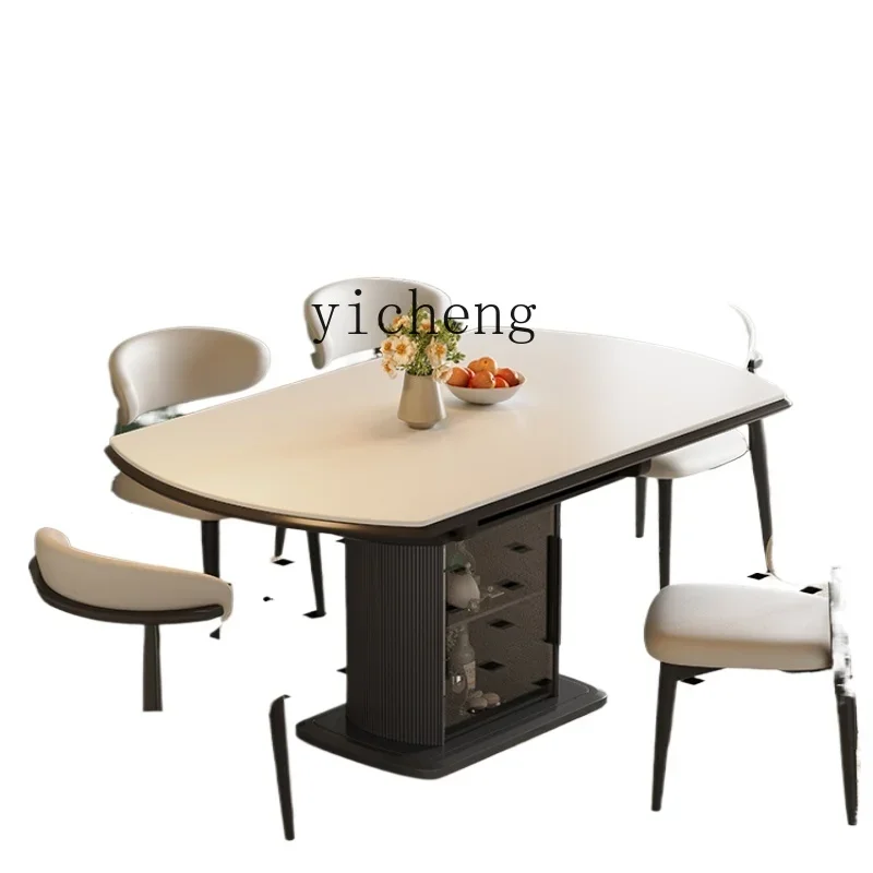 

ZF rock slab dining table dual-purpose solid wood black retractable household small apartment dining table