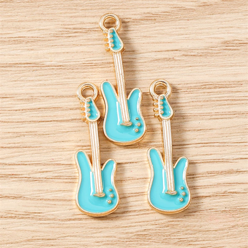 10 Stück 9 x 28 mm niedliche Emaille-Musik-Gitarren-Charms-Anhänger für die Herstellung von Tropfen-Ohrringen, Halsketten, Armbändern, DIY-Handwerk, Schmuckzubehör – Detail 4