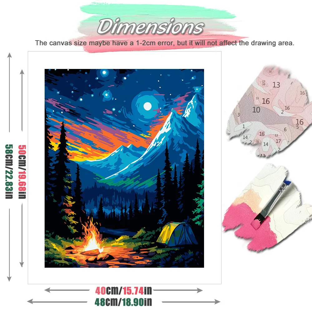 HUACAN صور زيتية طلاء بالأرقام منظر طبيعي جبلي رسم على قماش السماء المرصعة بالنجوم غابة هواية الفن الإبداعي