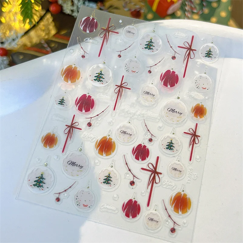 1 Sheet Christmas Nail Stickers Adhesive Classic Style Nail Art Decals With Deer Snowman Cute Nail Decoration Salon Gift