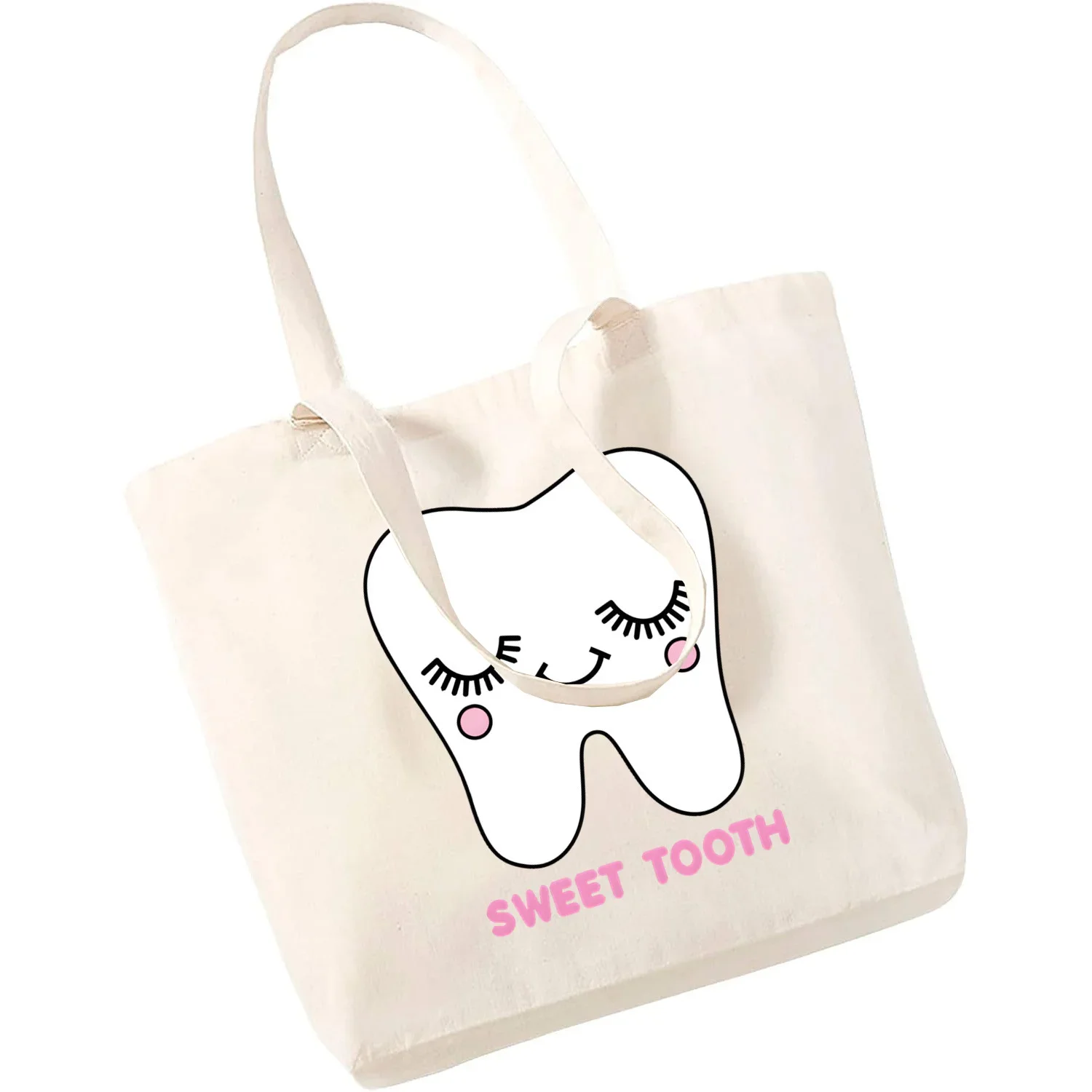 Aesthetic Funny Tooth Dentist Kawaii Shoulder Bag Art Canvas Bag Totes Simple Print Shopping Bags Girls Life Casual Pacakge