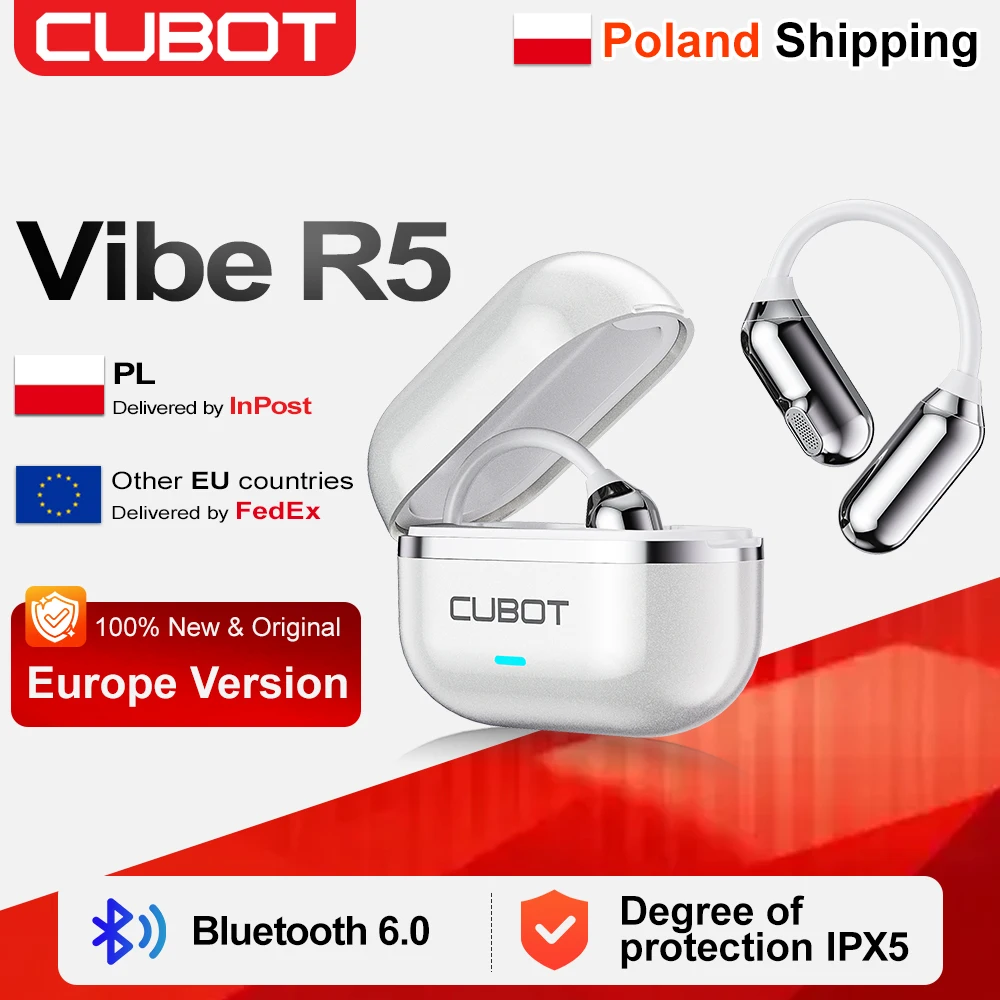 [Verzending vanuit Polen] Draadloze Bluetooth-hoofdtelefoon Cubot Vibe R5, batterij van de oordopjes 40mAh, 12mm geluid, Bluetooth 6.0, IPX5 waterdicht, open-back hoofdtelefoon, gaming-hoofdtelefoon,
