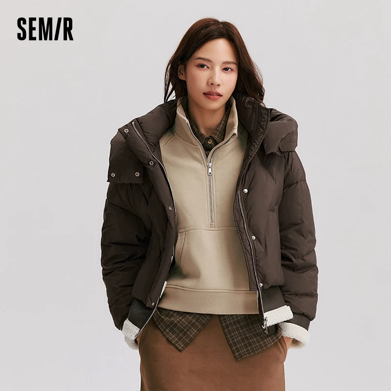 Semir piumino donna Design Sense Patchwork falso due pezzi sciolto alla moda 2024 inverno nuovo cappotto con cappuccio piumino alla moda