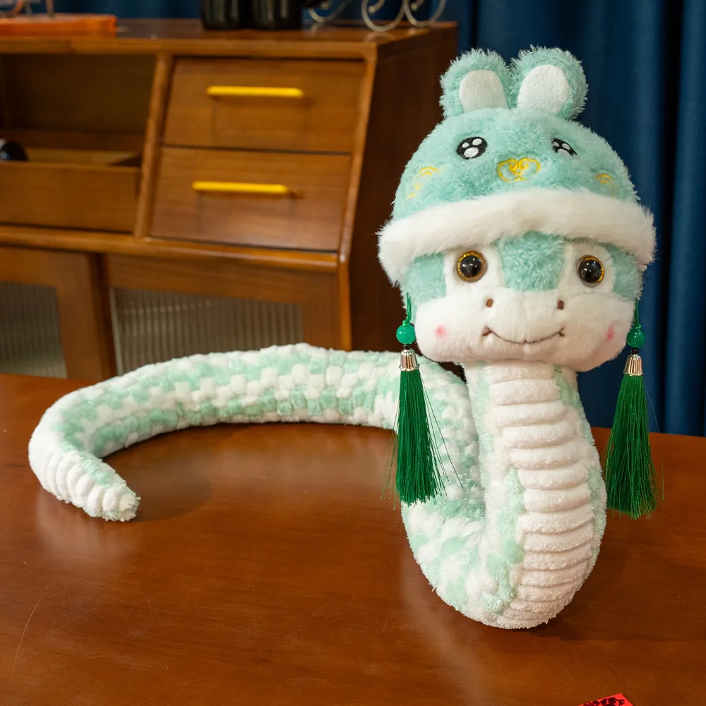 2025 New Year Snake Plush Doll Snake With A Skeleton Can Sit Upright Red And Green Lucky Snake Doll Home Decor New Year Gift