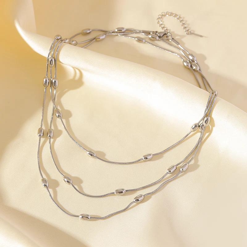 EILIECK 316L Stainless Steel Multilayer Wear Necklace Bracelet Set For Women Trendy Waterproof Silver Color Jewelry Holiday Gift