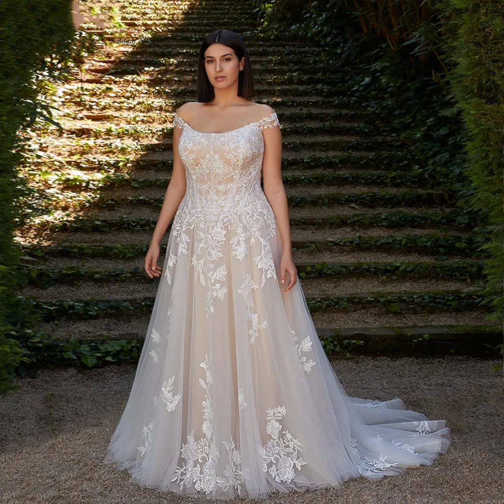 

Customized Off Shoulder Glitter Tulle Wedding Dresses Bridal Gowns For Bride Robe De Mariée Beach Sweep Train For Women