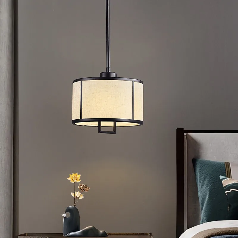

New Chinese-style bedroom bedside small chandelier living room dining room bar balcony fabric lamp tea room study zen round lamp