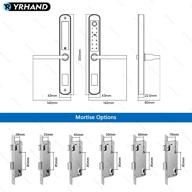 YRHAND wodoodporny fechadura cyfrowy biometrica Tuya Wifi zewnętrzny kod linii papilarnych 304 przesuwane inteligentny zamek do drzwi ze stali