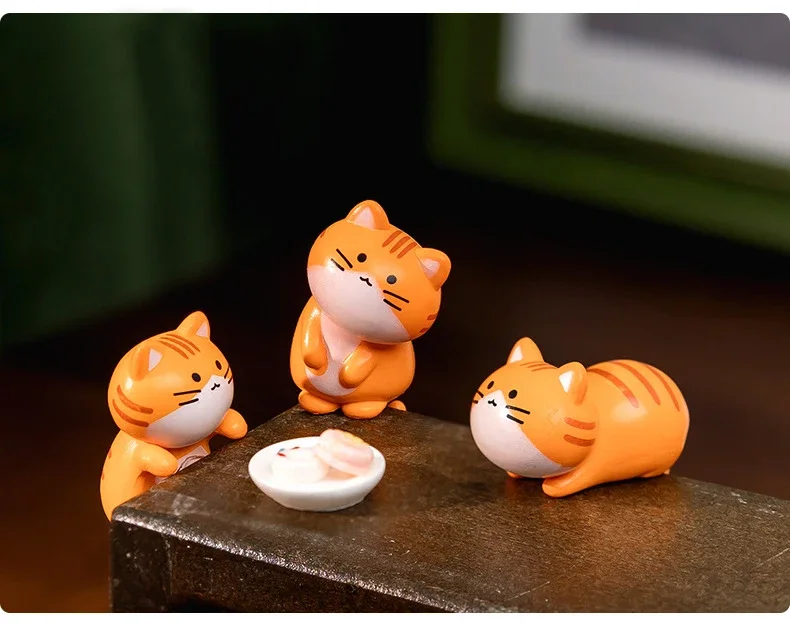 8-teiliges Set Lustige Niedliche Orange Katzen-Tierfiguren PVC-Handwerk Miniatur-Figuren für Bonsai Mikrolandschaft Feengarten Deko – Detail 3