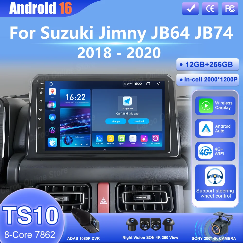 

Android 16 Car DVD For Suzuki Jimny JB64 JB74 2018 2019 2020 Auto Carplay Radio Stereo GPS Navigation Multimedia Video Player 4G