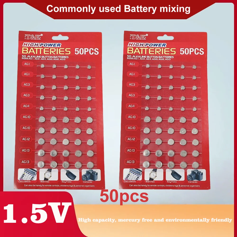 50PCS 1.55V AG13 Pila LR44 L AG1 AG3 AG4 AG10 AG12 SR44 Button Batteries A76 LR1154 GP7 Cell Coin Watch Toys Remote Battery