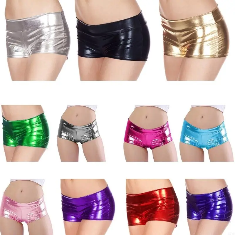N7YF Women's Shining Metallic Booty Shorts Hot Pants Dance Bottom Leather Shorts