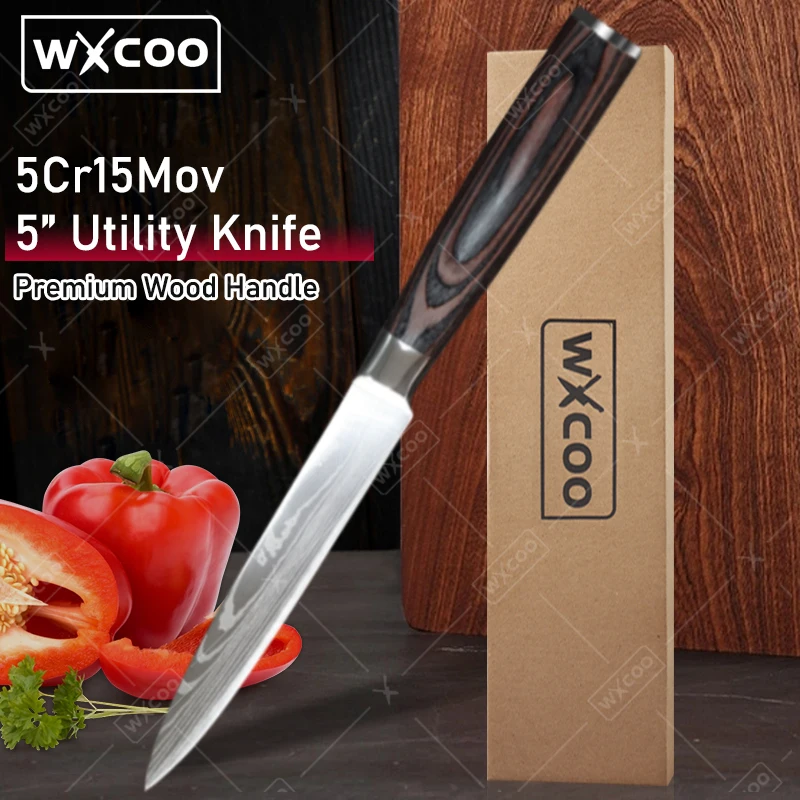 

WXCOO 5-inch Utility Knife Stainless Steels Melon Cutter Multi-purpose Fruit Paring Knife Peeler for Fruit Meat Beef Cleaver