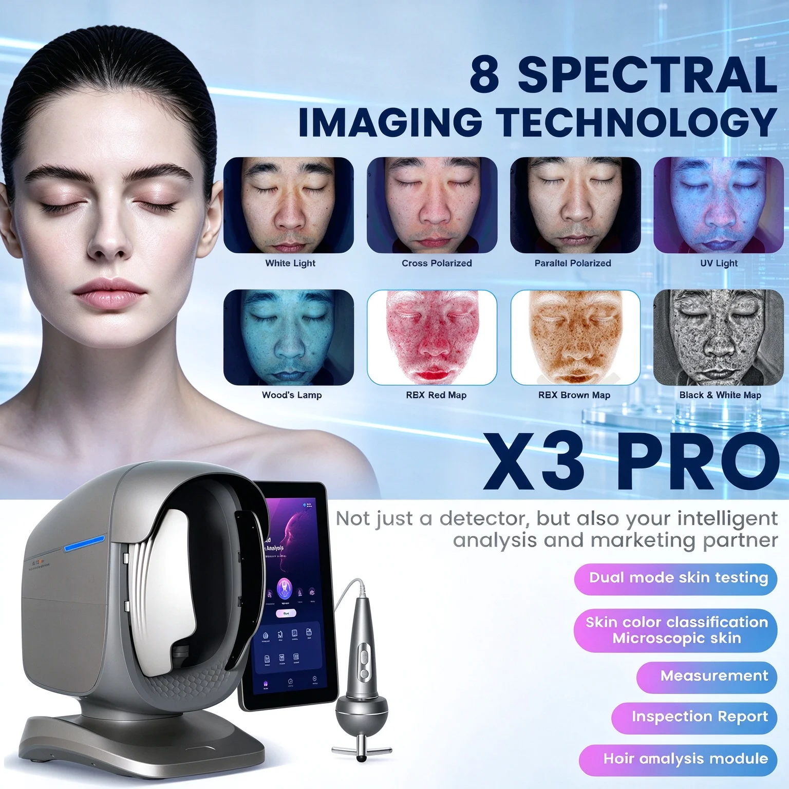 AI Skin Analysis Machine X3 Pro Facial Skin Analyzer with Hair Scalp Analysis Latest Technology for Beauty  Salon