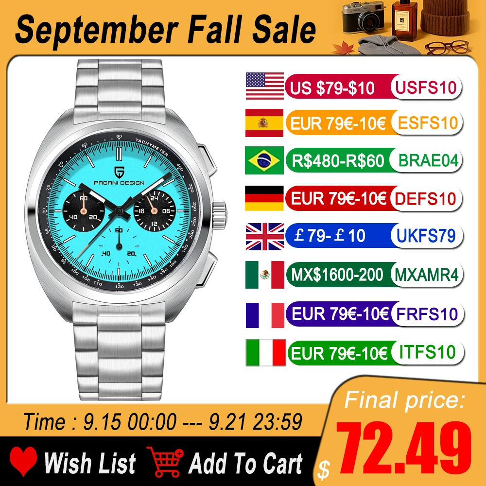 

PAGANI DESIGN 2025 Men's Watch Multifunctional Chronograph Watches For Man Luxury Quartz Wristwatch AR Sapphire Luminous Clocks