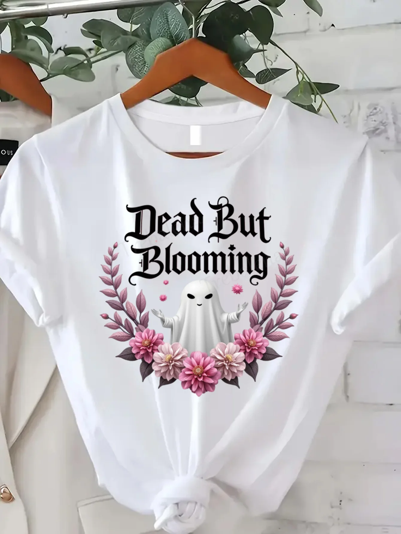 Koszulka z okrągłym dekoltem Dead But Blooming Ghost Floral T-Shirt Damska koszulka plus size Casual Top z krótkim rękawem Fashion Casual Top