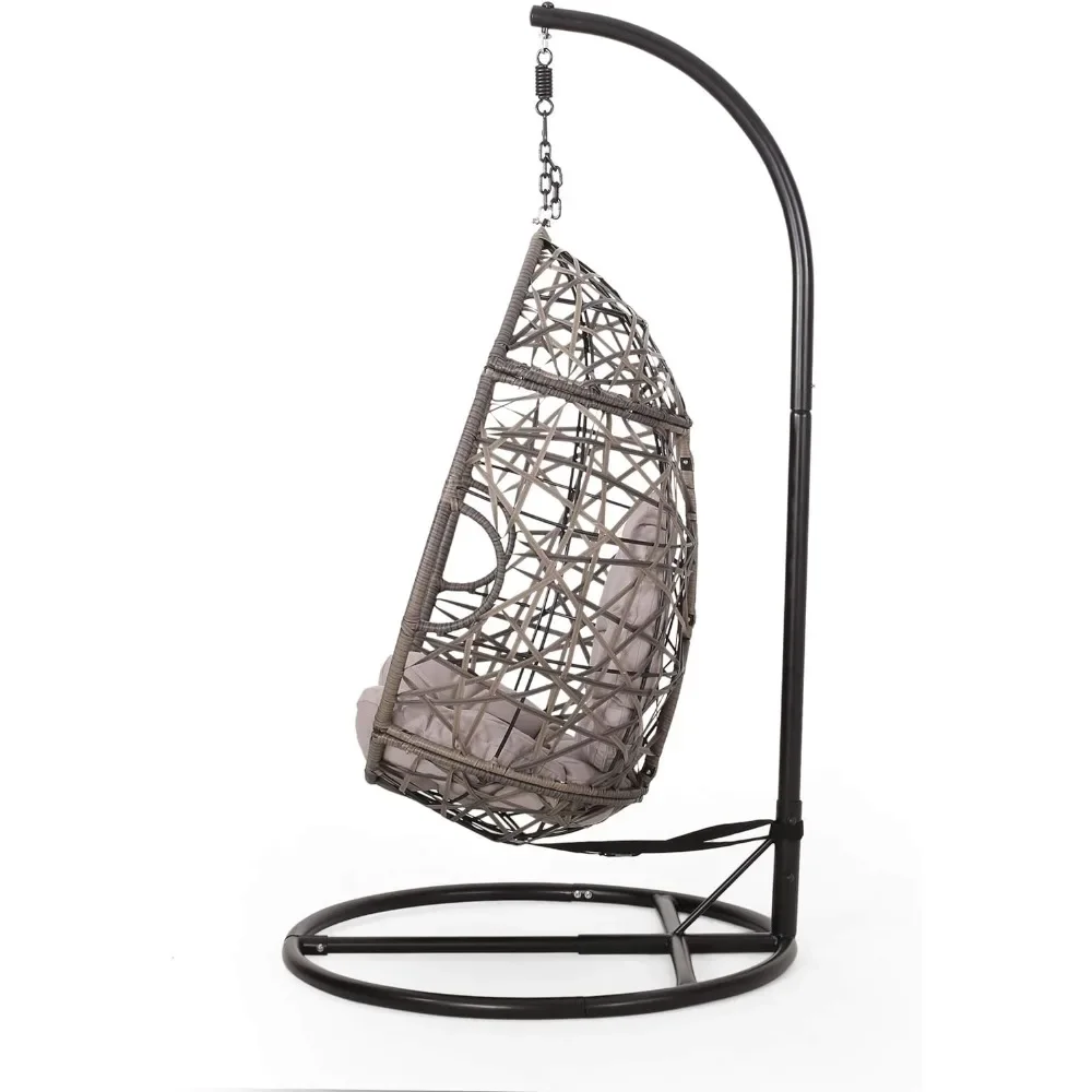 Hanging Lounger Tammy Outdoor Wicker Tear Drop Hanging Chair Outdoor Garden Chairs and Terrace Gray and Black Room Swing Beach