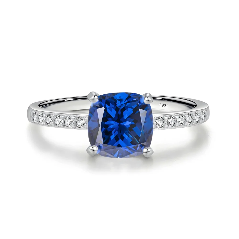 

Sapphire Princess Sugar Cube S925 Silver Ring Women's European and American Fashion Simple Color Treasure Jewelry