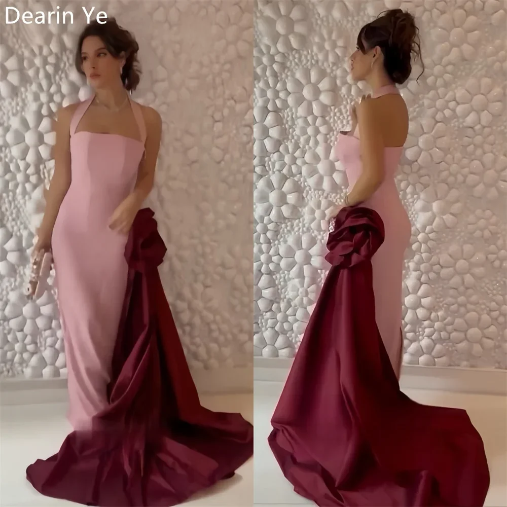 

Customized Evening Dress Prom Dearin Halter Column Floor Length Skirts Open Back Sleeveless 3D Flower Bespoke Occasion Dresses S