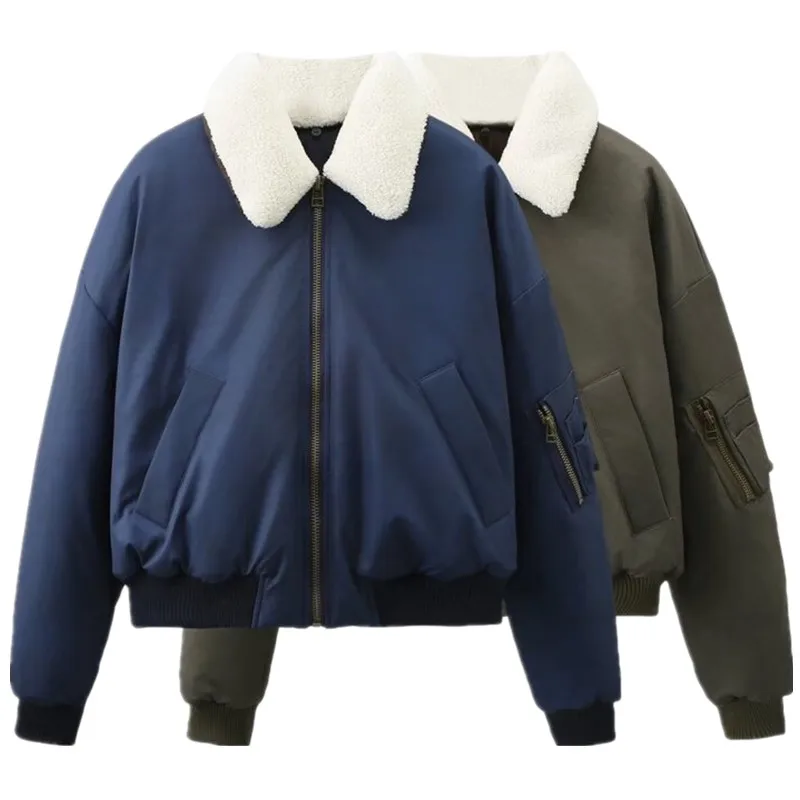 겨울 신상 여성 자켓 탈부착 가능한 인조 모피 칼라 빈티지 스타일 지퍼 롱 슬리브 출퇴근용 아우터웨어 2025