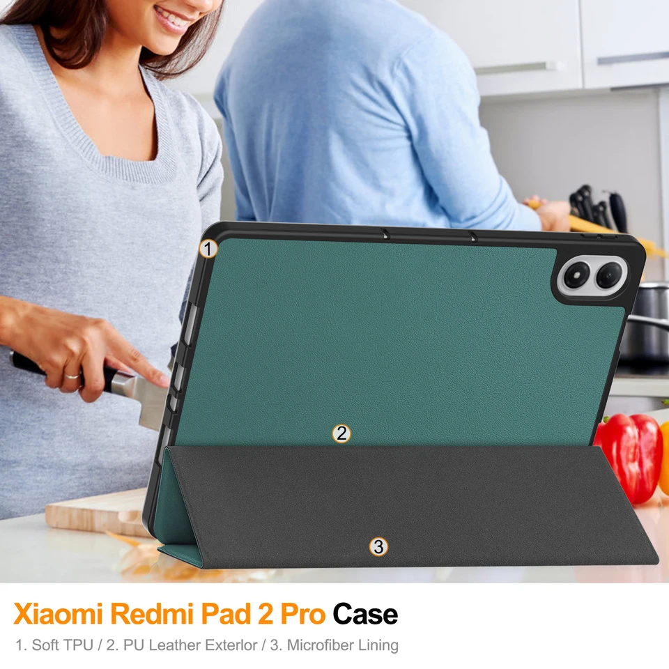 Case for Xiaomi Redmi Pad 2 Pro 12.1 inch 2025 TPU Leather Triple