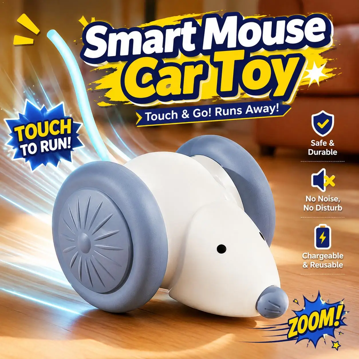 Portable Smart Cat Toys Automatic Mouse Car Interactive Electric Moving Cat Teaser Hands-Free Obstacle Avoidance Pet Supplies