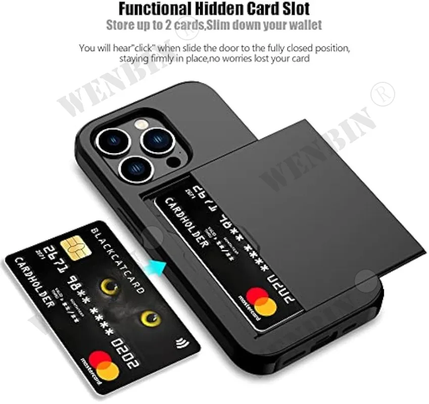 Case For iPhone 17 16 15 14 Pro Max Card Holder Heavy Duty Protective Dual Layer Shockproof Hidden Card Slot Slim Wallet Cover