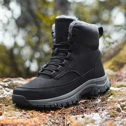 Botas de nieve súper cálidas para hombre, zapatos impermeables antideslizantes, de piel, para exteriores, Invierno