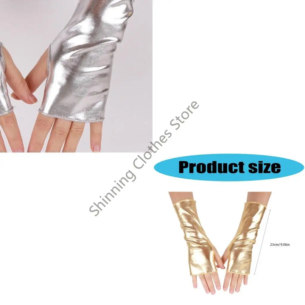 M68A Fingerless Glossy Gloves Women Dance Halloween Arm Warmer