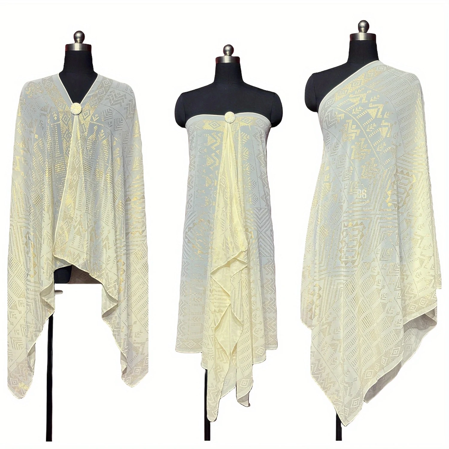 

Gorgeous Foil Gold Shawl Vintage Functional Scarf