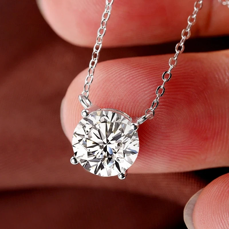 

1-6CT Brilliant cut Moissanite Necklace for Women Solitaire Pendant Luxury Female Neck Chain 925 Sterling Silver Ladies Jewelry