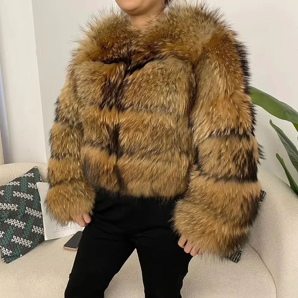 2024 Winte 천연 여우 모피 겉옷, 진짜 너구리 모피 재킷, 여성용 모피 코트, 두껍고 따뜻한 럭셔리 재킷